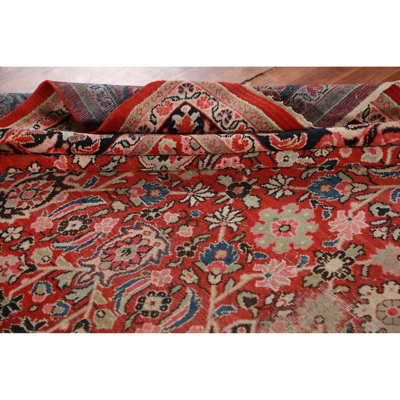 Hand Knotted Oriental 100% Wool Carpet Traditional All-Over Red Mahal Area Rug - 12' 8'' X 9' 6''