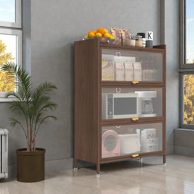 44'' Tall Metal Storage Cabinet with 3 Flip Doors, Steel Organizer for Bedroom, Office, Living Room, Hallway, Entryway