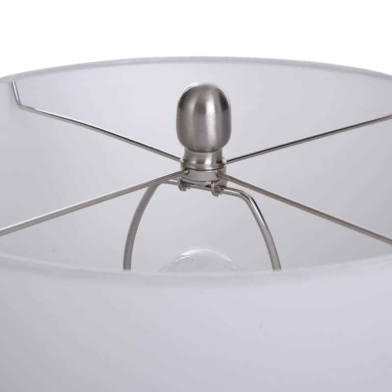 Evian - Two-Tone Ceramic Table Lamp - Speckled Cream, Greige Finish - Brushed Silver Base - White Linen Shade