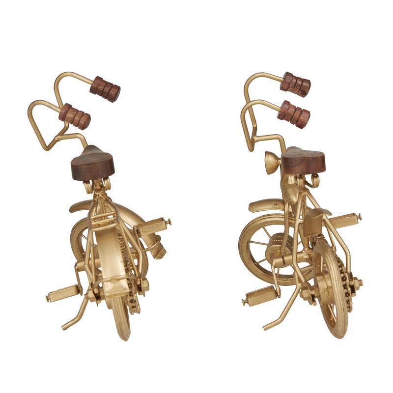 Metal Bike Decorative Sculpture with Wood Accents - Set of 2 Gold - Roche River Decor