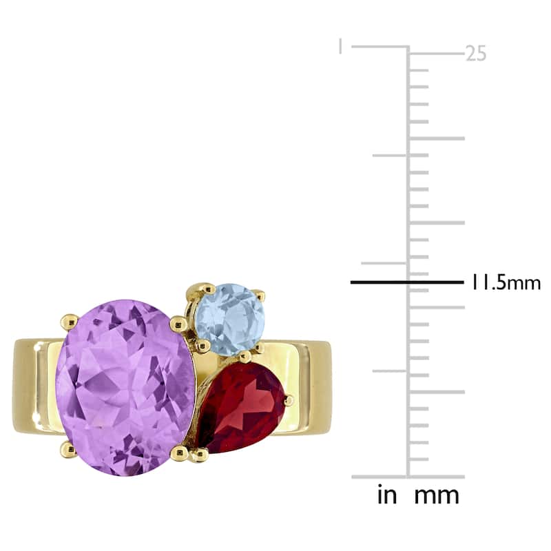 Miadora 4 2/5ct TGW Pink Amethyst Garnet Sky Blue topaz 3-Stone Ring in Yellow Plated Sterling Silver