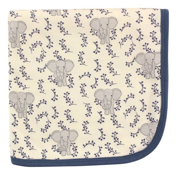 slide 1 of 1, Touched by Nature Baby Boy Organic Cotton Swaddle, Receiving and Multi-purpose Blanket, Blue Elephant, One Size One Size - Blue Elephant