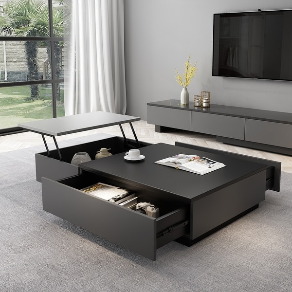 Minimalism Modern Black And Gray Living Room Coffee Table With Storage