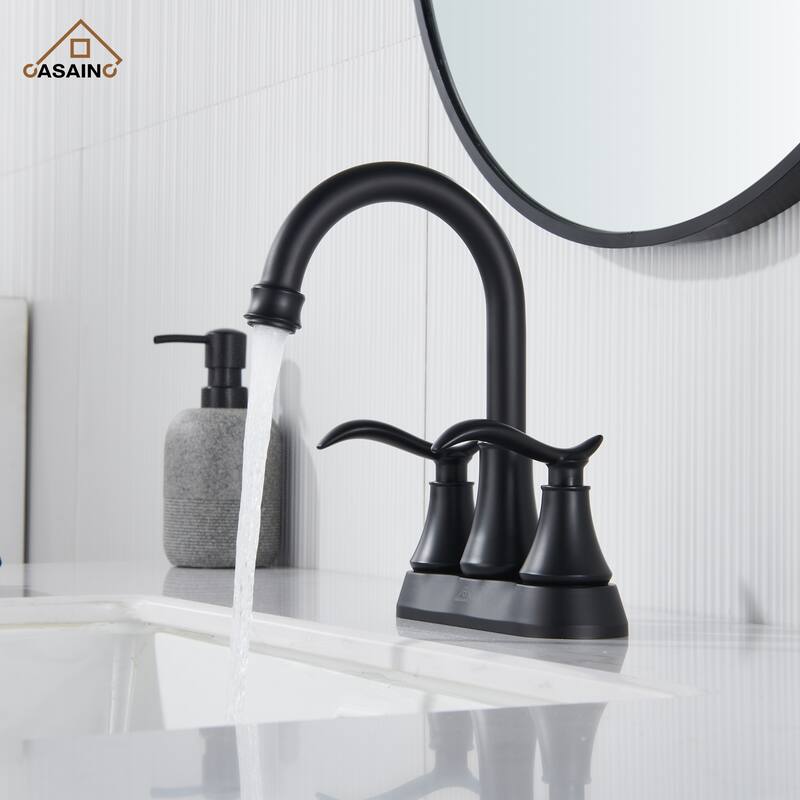 4 in. Centerset Double Handle Bathroom Faucet with Drain Kit Included - Black