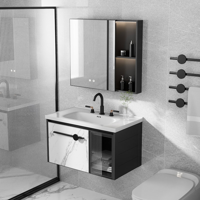 Modland 304 Stainless Steel 3-Hole Bathroom Faucet with 360-degree Swivel Spout, Brushed Gold/ Matte Black