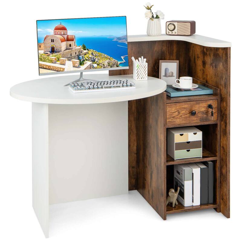 Costway Front Reception Counter Desk Checkout Office Desk with Open - Brown