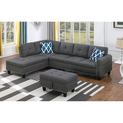 4-piece Modular Sectional Sofa with Storage Ottoman and Pillows