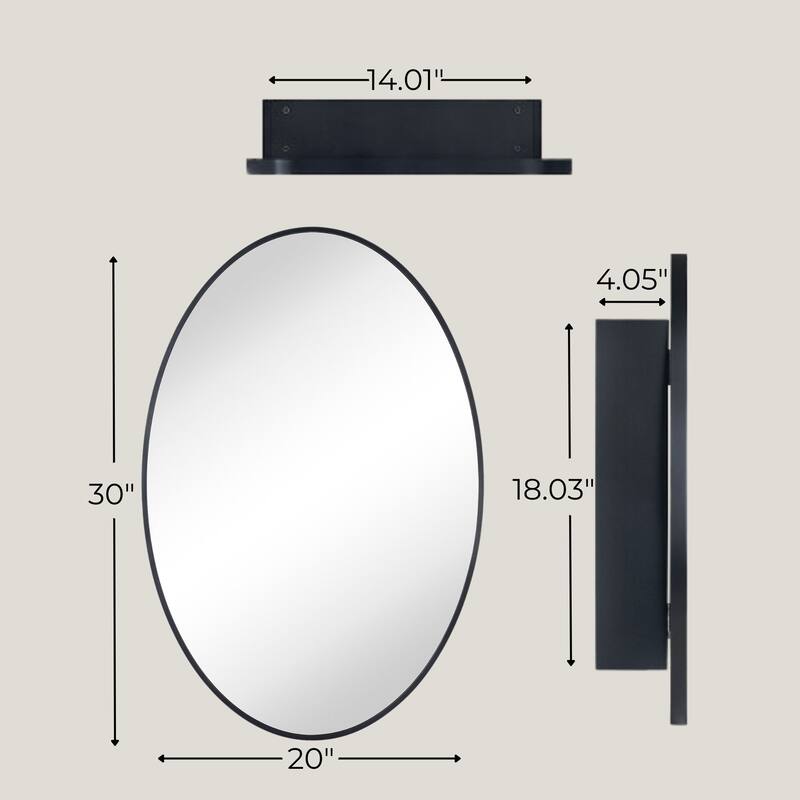 Surface Mount Oval Bathroom Medicine Cabinet with Mirror and adjustable shelves - 20" x 30"