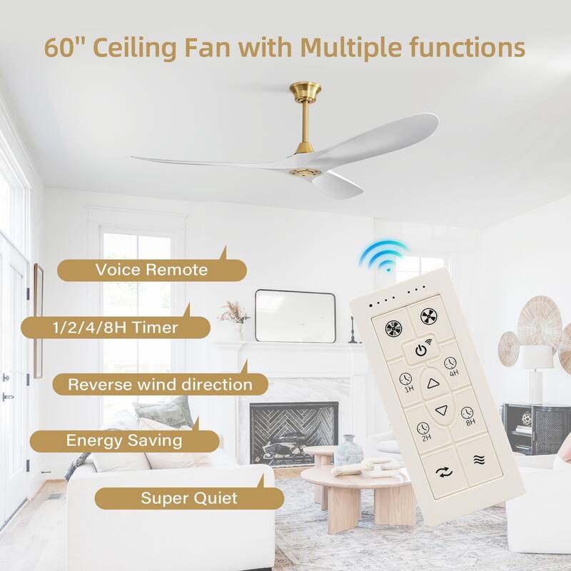52''/60" Large Ceiling Fan without Lights, Remote Control and Reversible Motor Included, Smart Optinal
