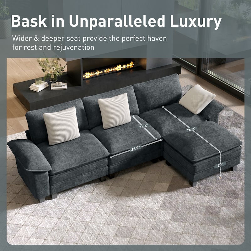 MAISON ARTS 2-Piece Chenille & Corduroy Sofa Set, Comfy 3/4/5-Seater Modular Loveseat & Armchair with Throw Pillows