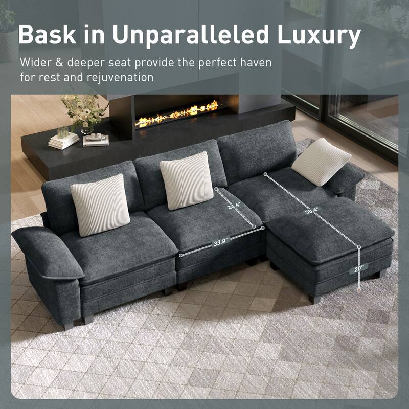 MAISON ARTS Modular Cloud Sectional Sofa, Comfy L- or U-Shaped Couch with Ottomans & Pillows, 4–6 Seat Living Room Sofa