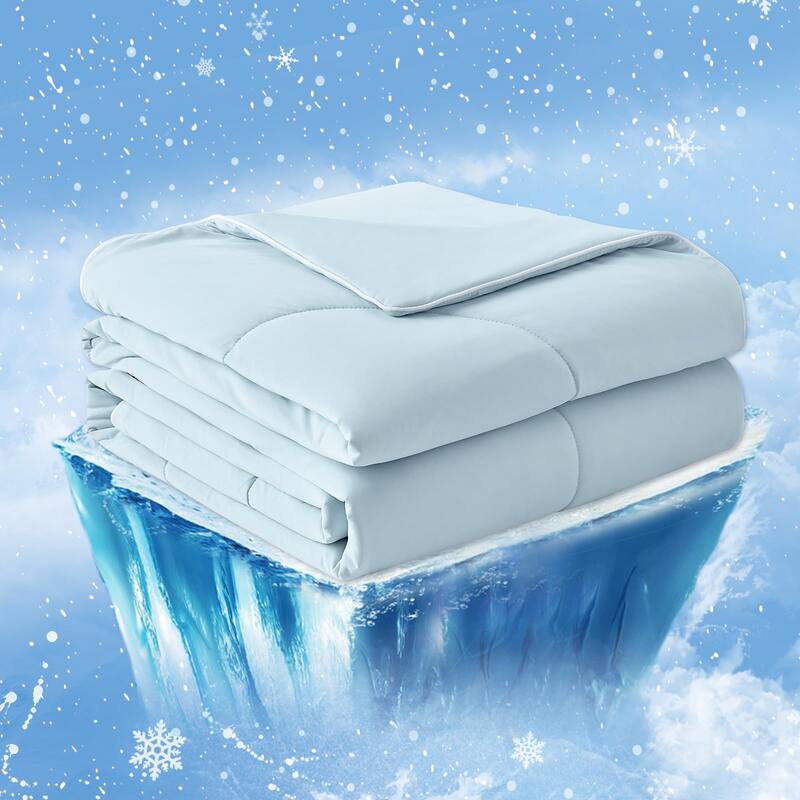 Dual-Sided Cooling Comforter Queen, Lightweight Cooling Blanket, Breathable Silk Smooth Summer Comforter for Hot Sleepers - Blue