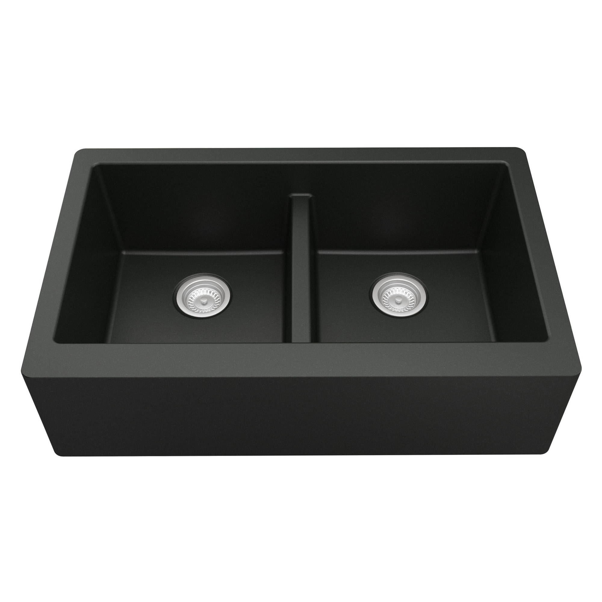 Karran Farmhouse Apron Front Quartz Double Bowl Kitchen Sink ...