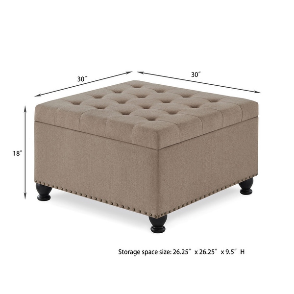 dimension image slide 0 of 4, Large Square Storage Ottoman with Wooden Legs
