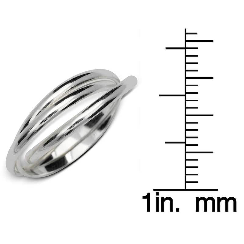 Sterling Silver Polished Intertwining Rolling Band Ring (size 4-14) - White