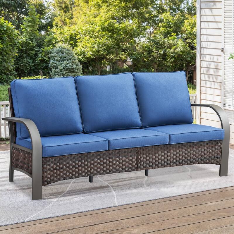 Patio Furniture Outdoor Couch 3 Seater Sofa - Brown - Blue