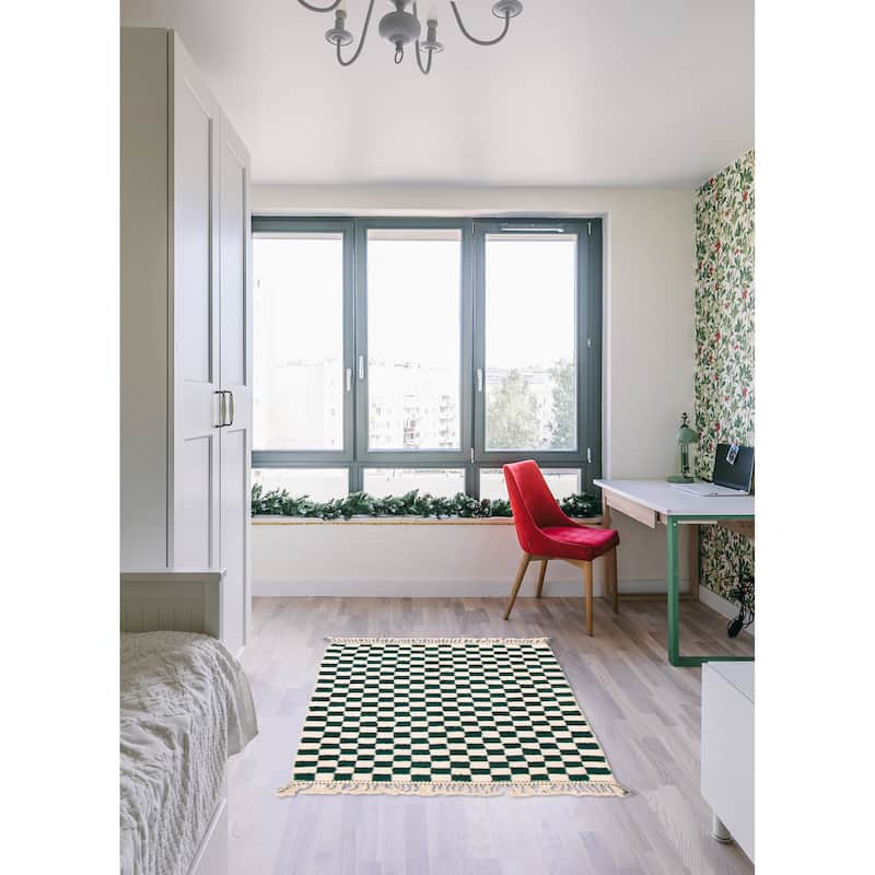 ECARPETGALLERY Hand-knotted Beni Ourain Green, Ivory Wool Rug - 5'8 x 7'9