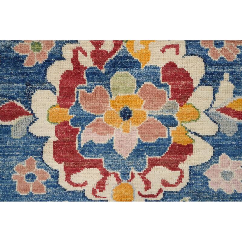 Hand Knotted Oriental 100% Wool Carpet Transitional Floral Navy Blue & Blues Oushak Area Rug - 6' 6'' X 4' 11''