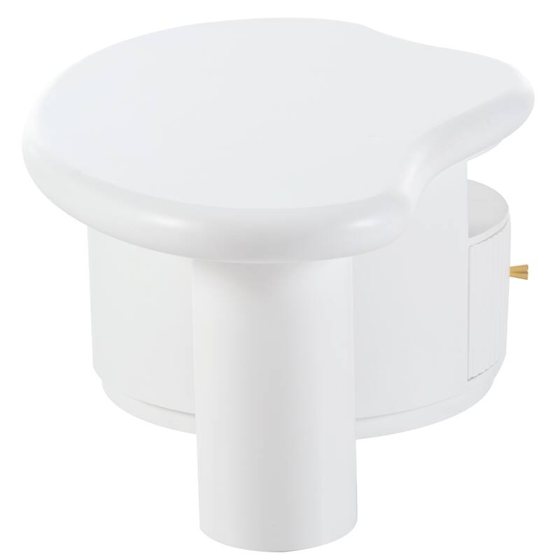 Roomfitters Cloud Coffee Table with Drawer and Open Shelf, Irregular Shape Accent Table for Stylish Living Room, White