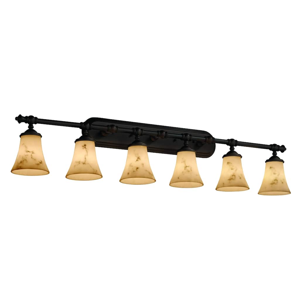 Justice Design LumenAria Tradition 6-light Dark Bronze Bath Bar, Faux Alabaster Round Flared Shade