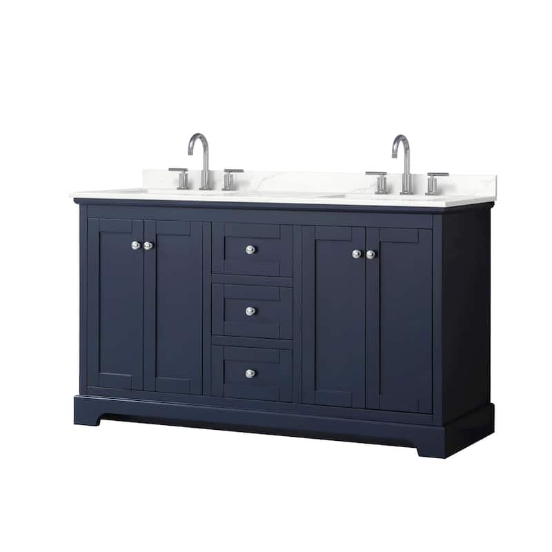 Avery 60-inch Double Vanity, Quartz Top - Dark Blue, Chrome Trim, Giotto Quartz Top