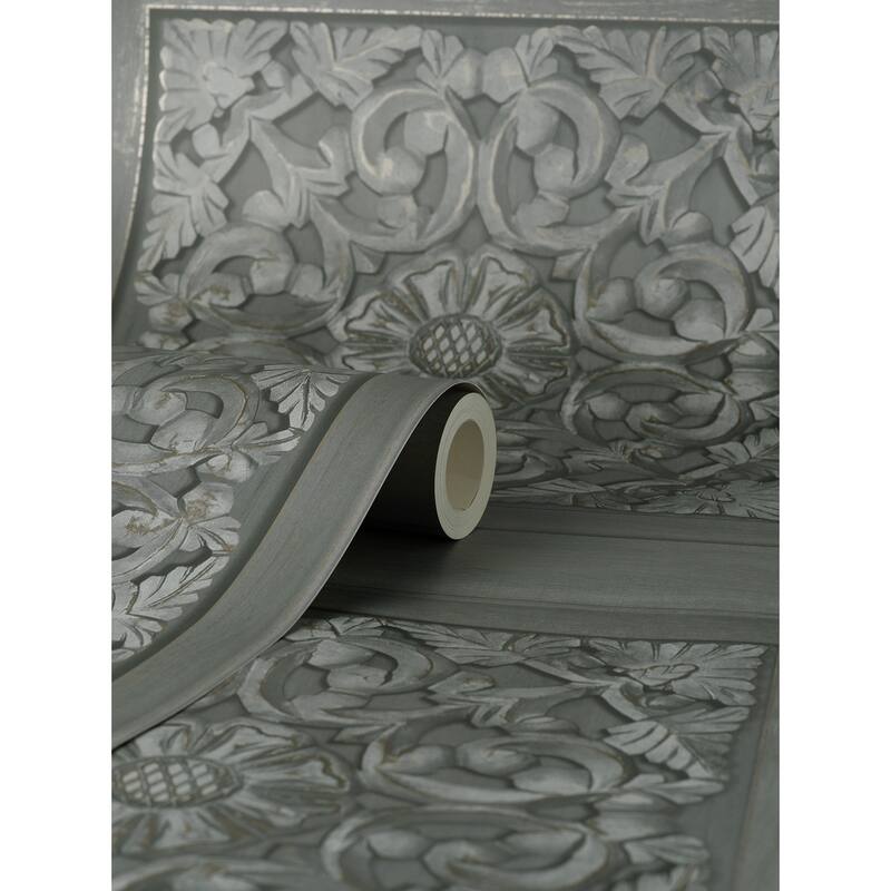 Fine Decor Albie Dark Grey Carved Panel Wallpaper
