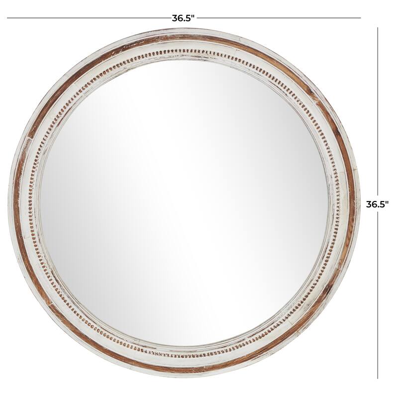 Wood Room Wall Mirror with Bead Detailing - White - Roche River Decor