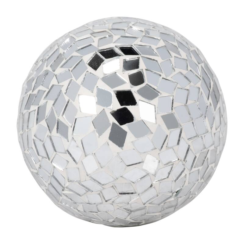 Sagebrook Home Wood, Mosaic Mushroom, Silver, Round, Mosaic, Perfect for Chic Home Decor