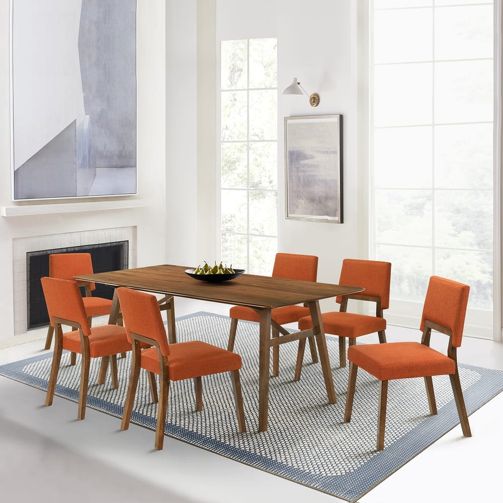 Channell Mid-Century Modern 7 Piece Wood Dining Table Set with 6 Dining Chairs