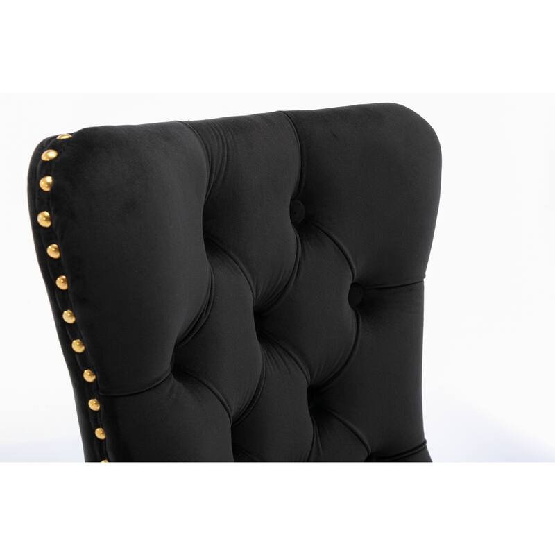 Tufted Dining Chairs Set of 2, Velvet Upholstered Dining Chairs with Stainless Steel Plating Legs & Nailhead Trim for Kitchen