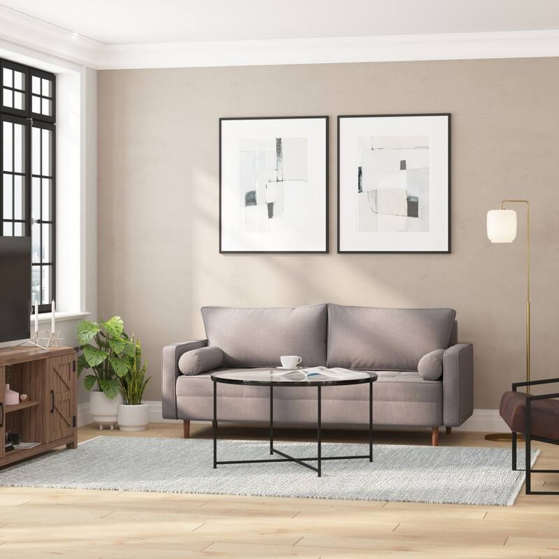 Compact Upholstered Tufted Sofa with Wooden Legs - Slate Gray