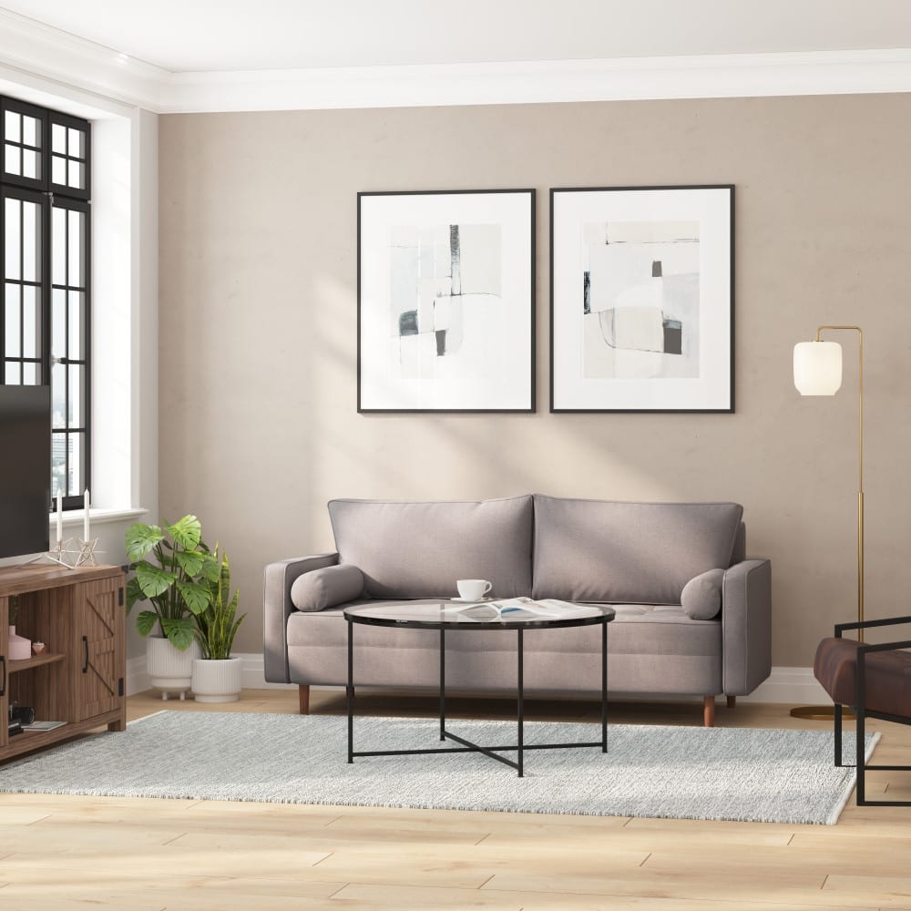 Compact Upholstered Tufted Sofa with Wooden Legs