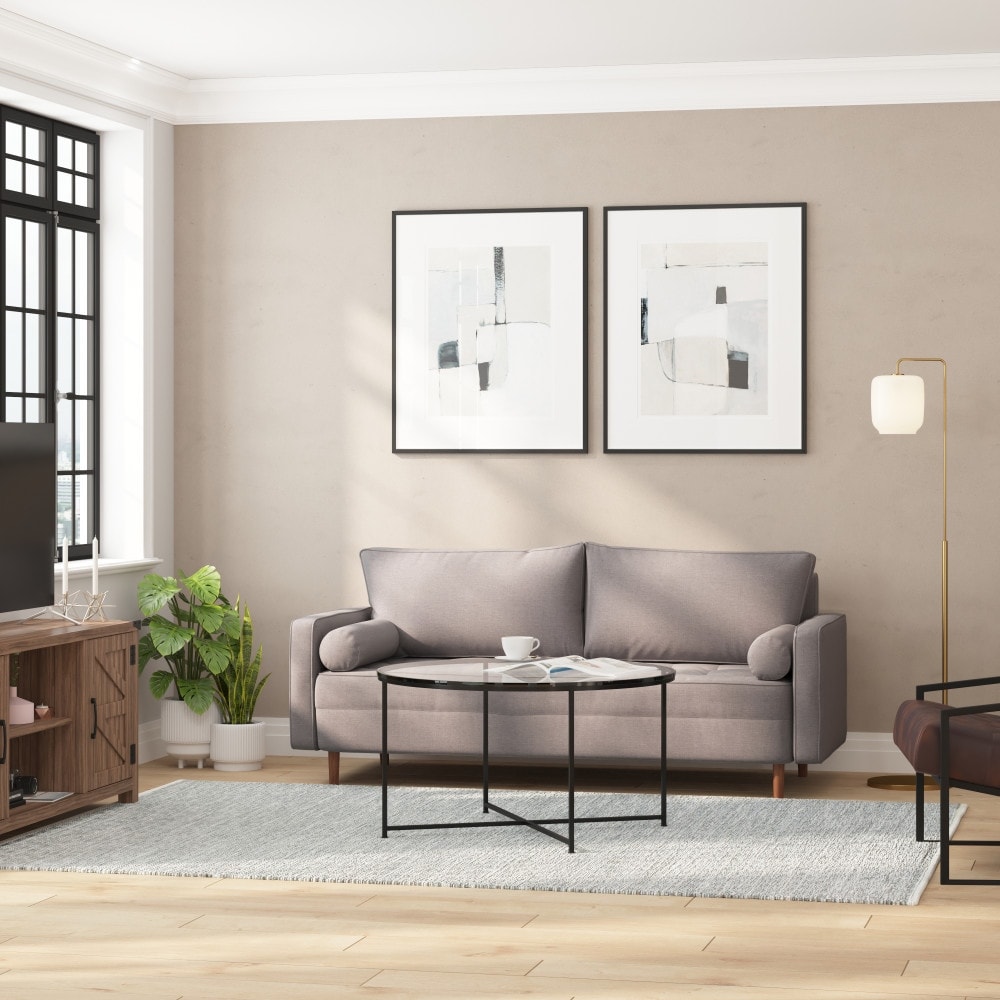 Compact Upholstered Tufted Sofa with Wooden Legs