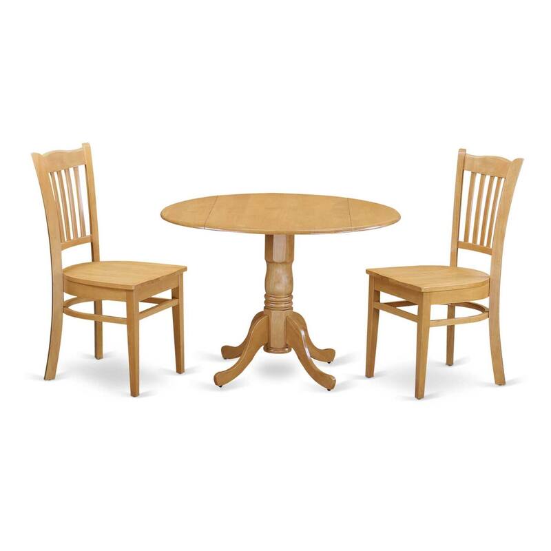 HomeStock 3-Piece Round Natural Oak Finish Solid Wood Top Dining Table with 2 Chairs
