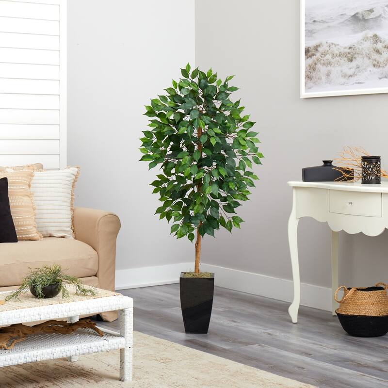 Artificial Tree Indoor Black Planter 4.5ft Retro Style Home Decor - Green - 41-50 Inches