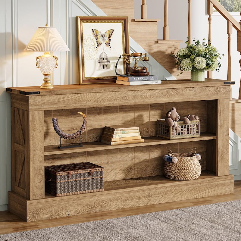 63 Inch Long Entryway Table, Narrow Sofa Console Table with Shelf - Brown - MDF
