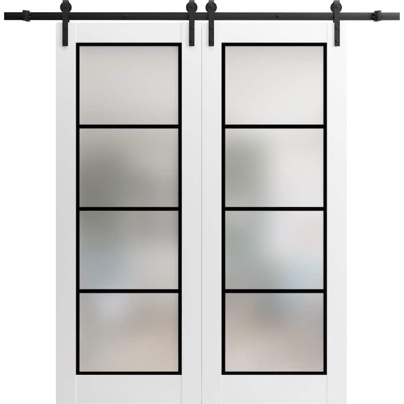 Sturdy Double Barn Door 36 x 80 Planum 2132 White Silk 13FT - White - 72" x 80" ( 2* 36x80)