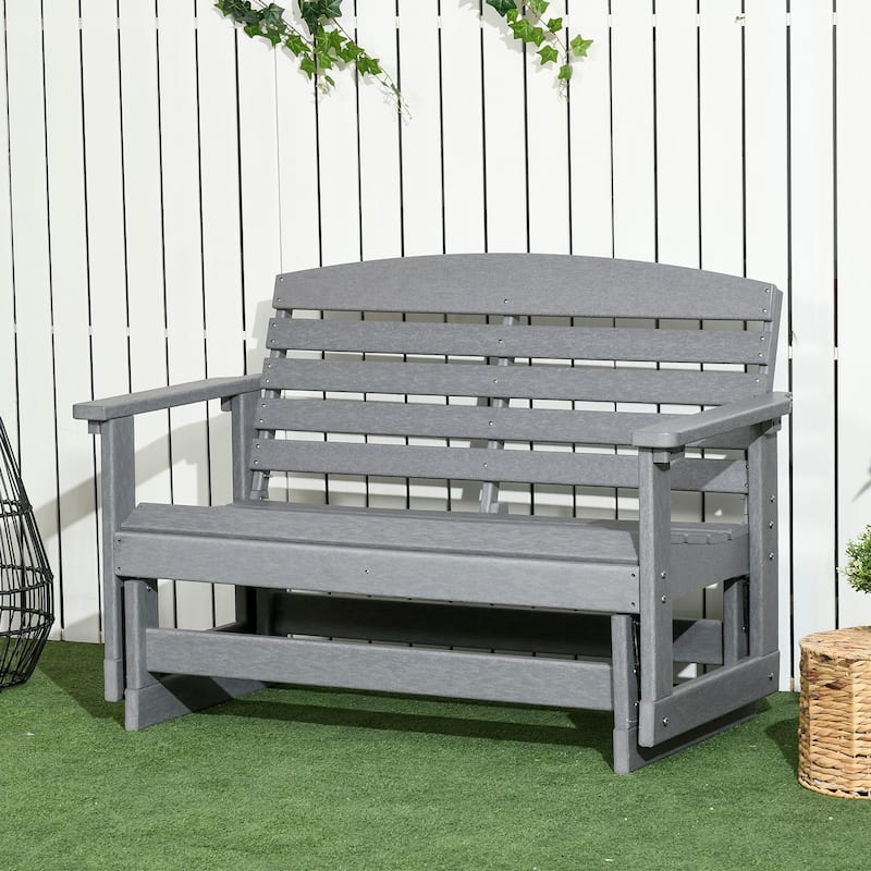 2-Person Outdoor Glider Bench, Patio Double Swing Rocking Chair Loveseat with Slatted HDPE Frame for Backyard, Garden, Porch