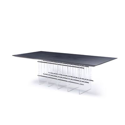 Cid Invo Dining Table, Black Oak Veneer, Acrylic and Steel Base, 94 Inch - Gray, Clear
