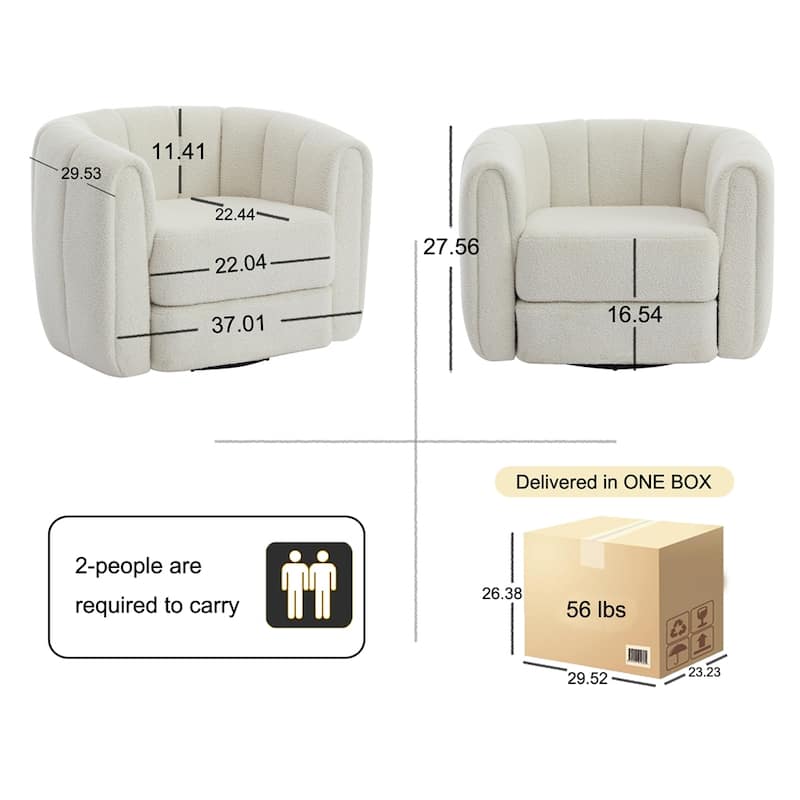 Swivel Accent Barrel Chair,Modern Round Armchairs with Upholstered - White