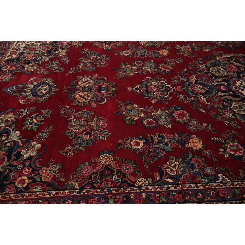 Hand Knotted Oriental 100% Wool Carpet Traditional Floral Red Shahbaft Area Rug - 18' 4'' X 9' 1''