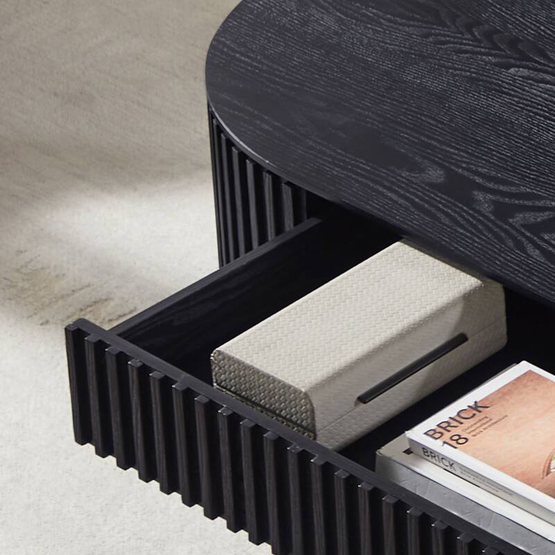 51.18" Oval Wood Coffee Table With Drawer Mid Century Modern Coffee Table Unique Coffee Table for Living Room Furniture