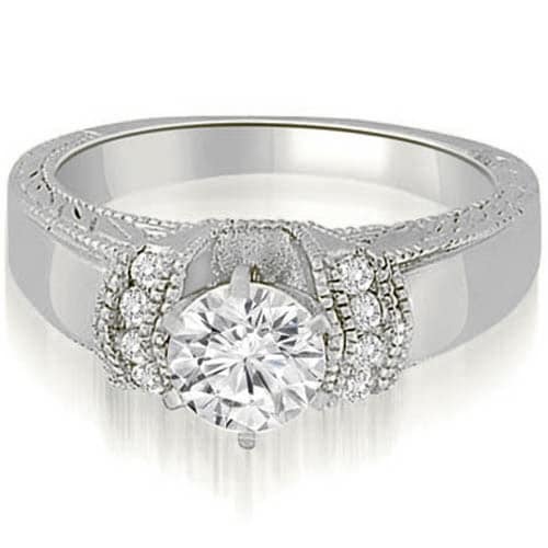 1.10 cttw. 14K White Gold Antique Style Cathedral Round Diamond Engagement Ring