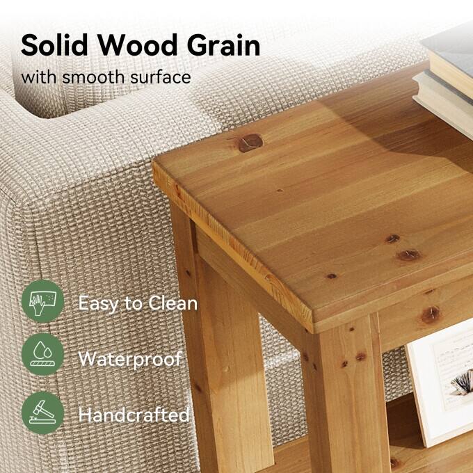 63-Inch Entryway Table with Adjustable Shelf, Solid Wood Console Table