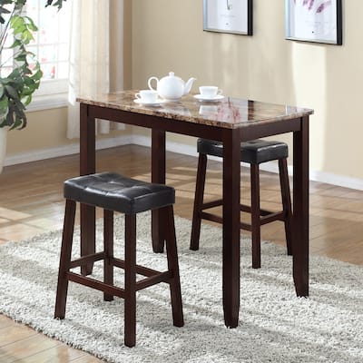 3-Piece Counter Height Glossy Print Marble Breakfast Table with Stools