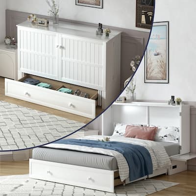 Mixoy Modern Murphy Bed Cabinet Chest with Mattress & Storage Platform