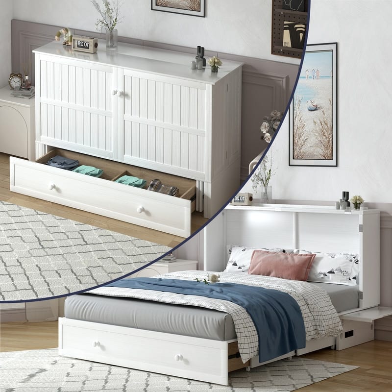 Mixoy Modern Murphy Bed Cabinet Chest with Mattress & Storage Platform