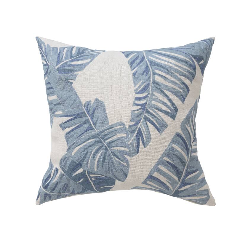 Handwoven Tropical Palm Leaf Square Throw Pillow - 20" - Blue and Cream