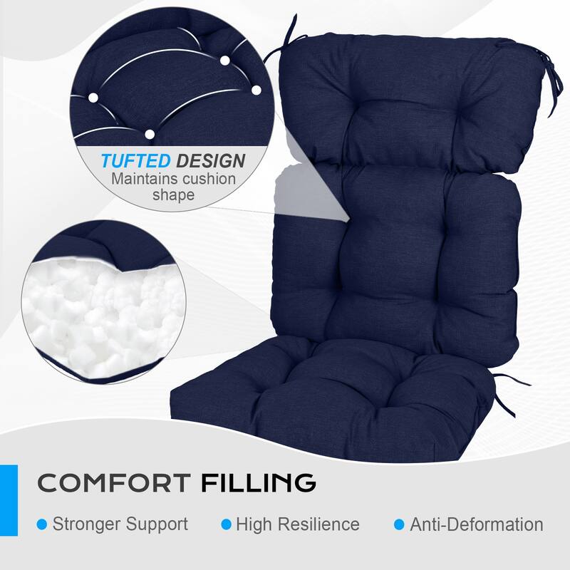 Aoodor Outdoor 45"x 22" x5" Tufted High Back Cushions Patio Replacement Chair Cushion with Ties, Set of 2 - 45" x 22" x 5"