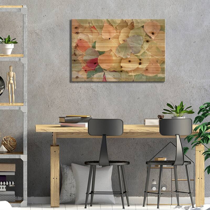 Fallen Leaves Creamy Print On Wood by Nik Rave - Multi-Color